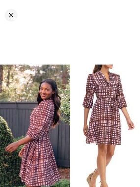 Gal Meets Glam Burgundy and Blush Plaid Tie-Waist Midi Dress